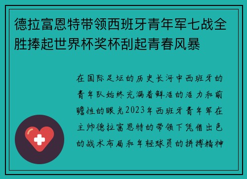 德拉富恩特带领西班牙青年军七战全胜捧起世界杯奖杯刮起青春风暴